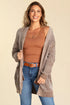 Open Knit Patch Pocket Ribbed Trim Longline Cardigan